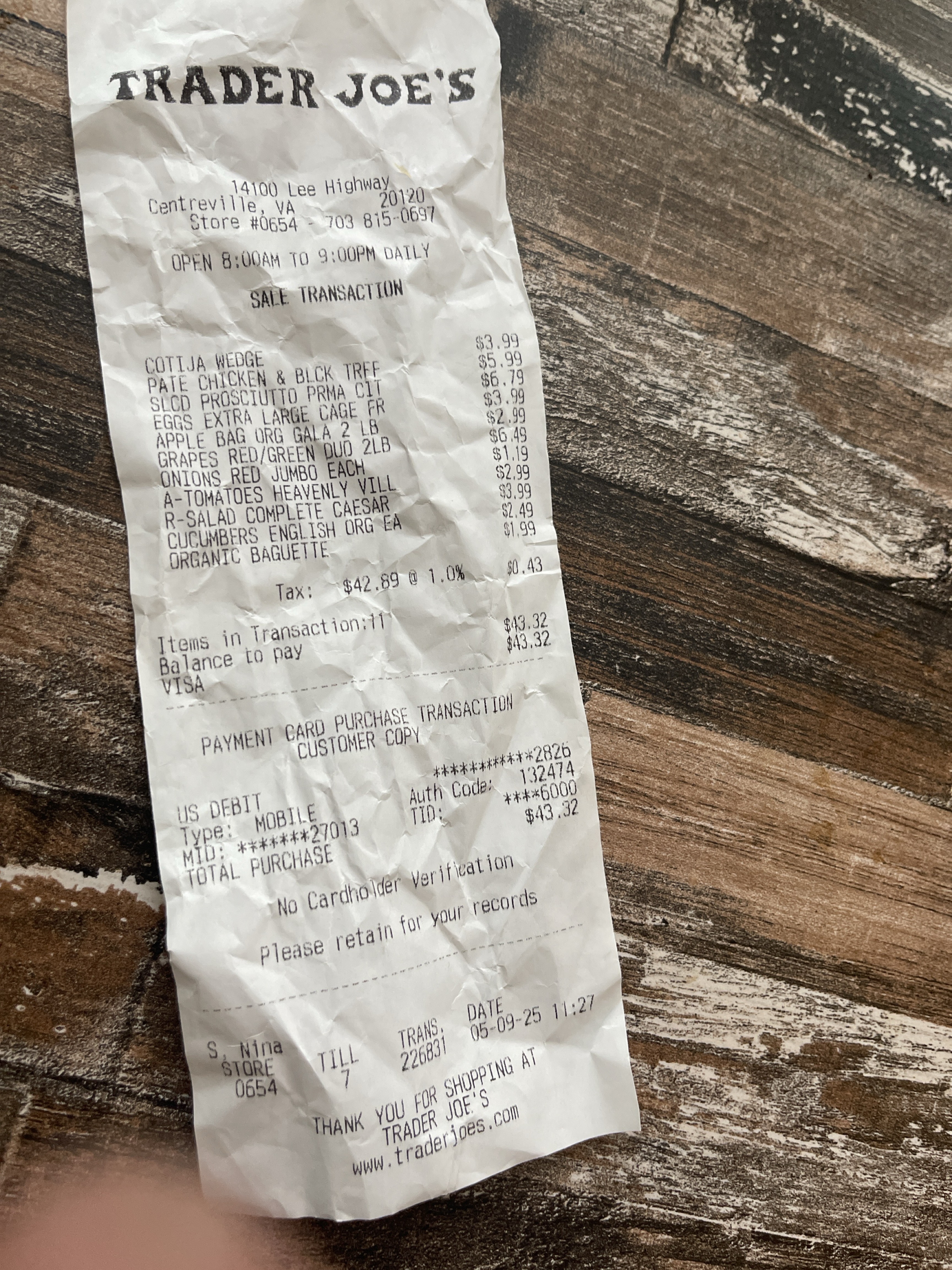 Trader Joe’s Receipt